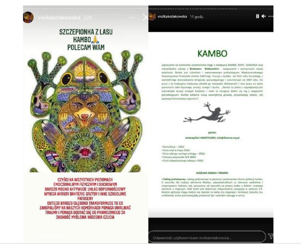 Viola Kołakowska o jadzie żaby / Instagram