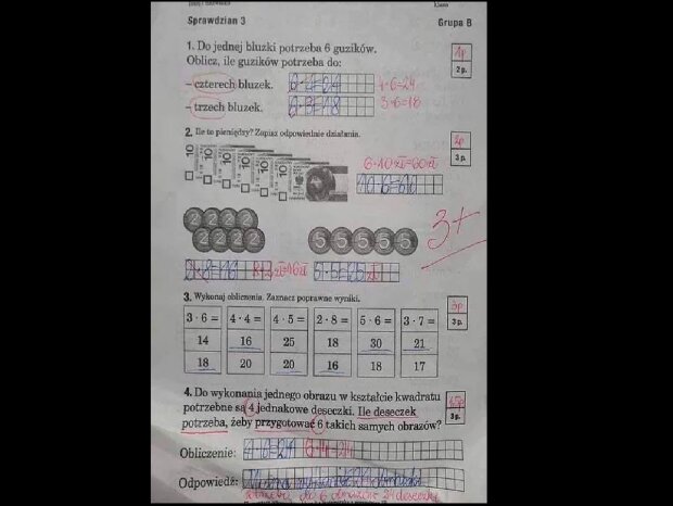 test z matematyki / screen Facebook