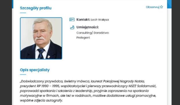 Ogłoszenie Lecha Wałęsy na portalu Flexi.pl/ flexi.pl