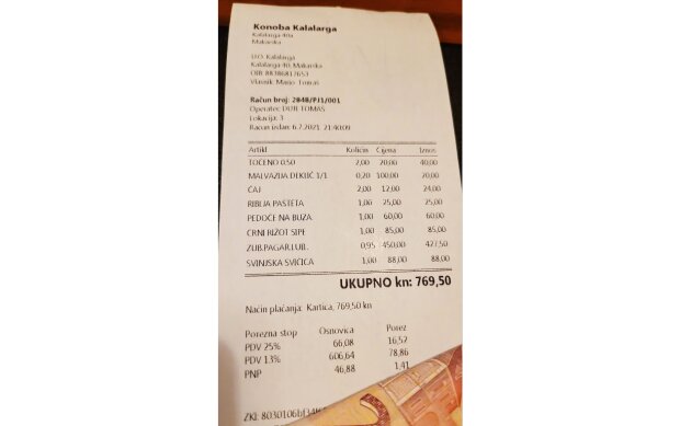 Paragon z chorwackiej restauracji/o2.pl